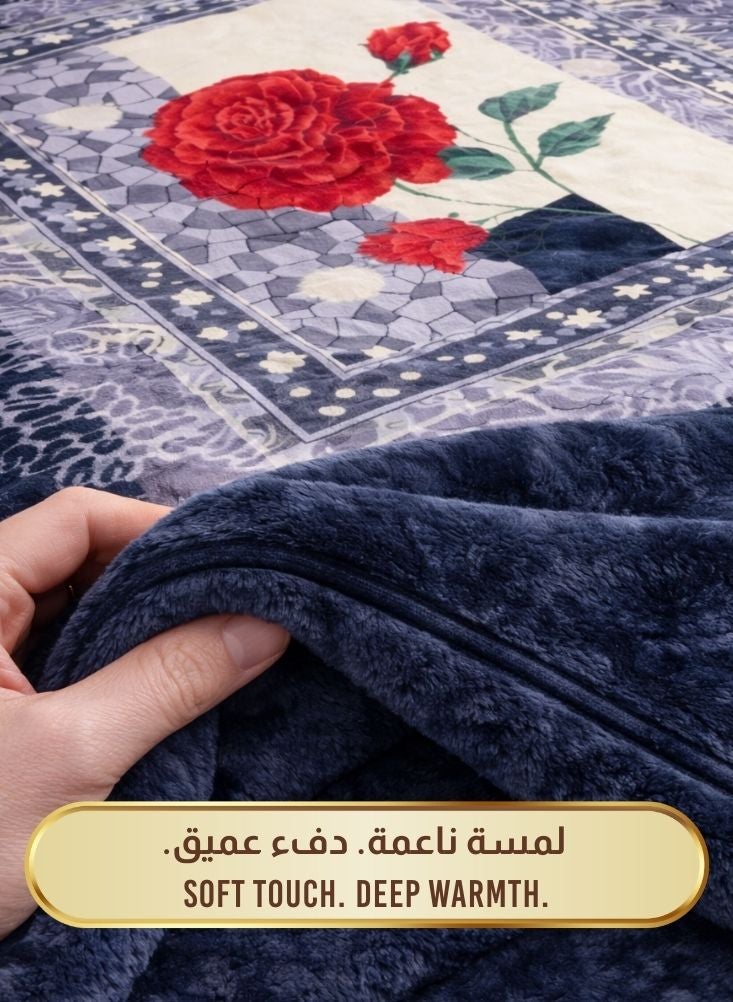 بريميم بطانية رمادية مزهرة فائقة النعومة بوزن ٦ كيلوجرامات – بطانية من فرو المنك الفاخر الدافئ - Image 5